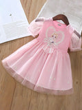 YK Girls Printed Bow Detail Fit & Flare Dress
