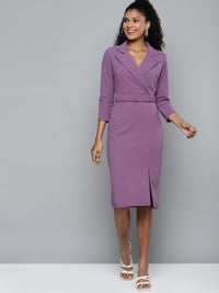 SASSAFRAS Lavender Notch Collar Belted Dress