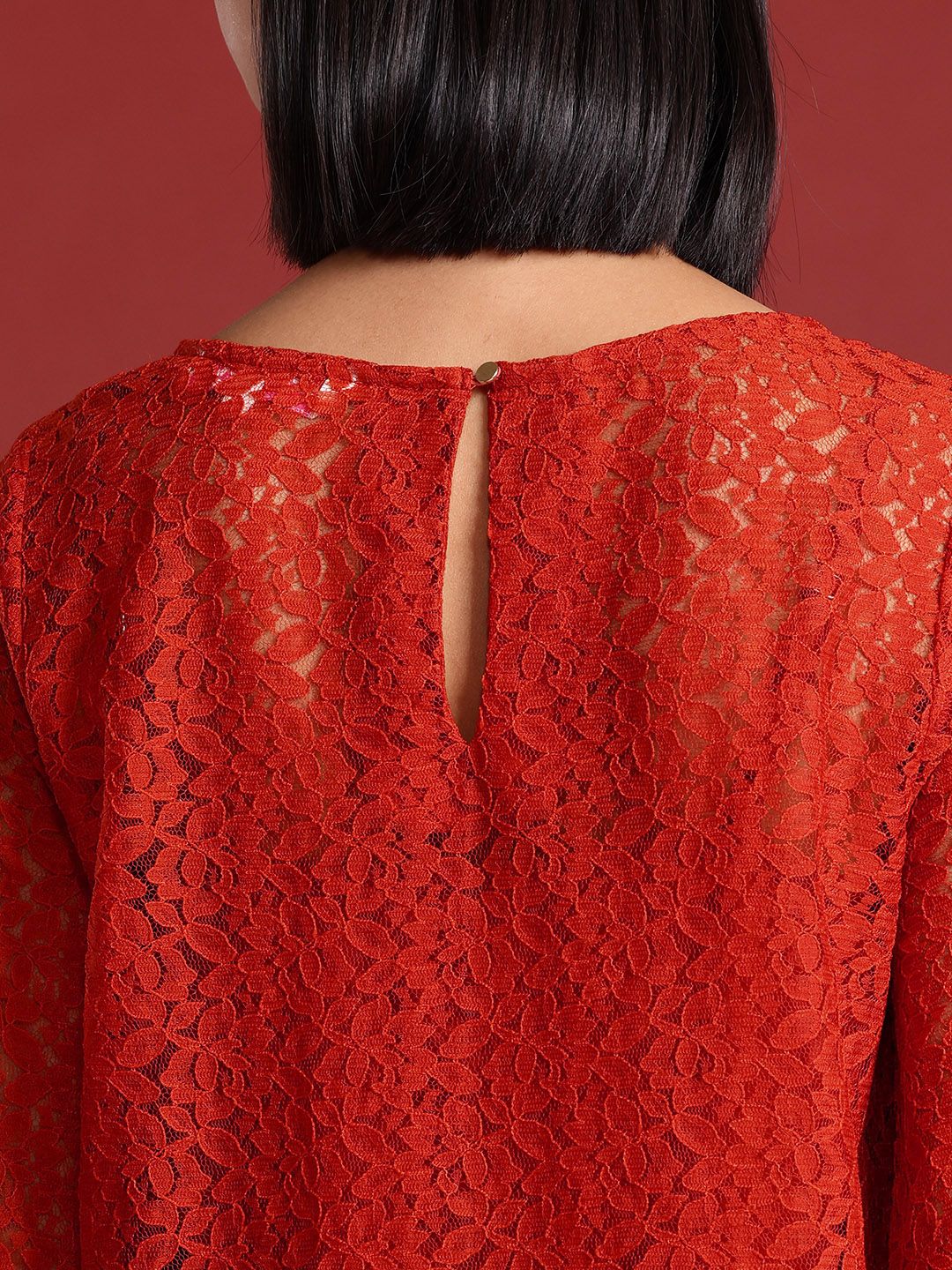 all about you Puff Sleeves Lace-Inserted Top