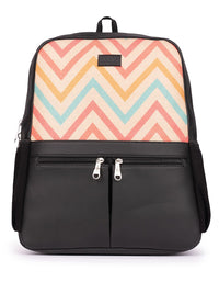 ZOUK Women Chevron Printed Vegan Leather Backpack With Compression Straps-Up to 16 inch