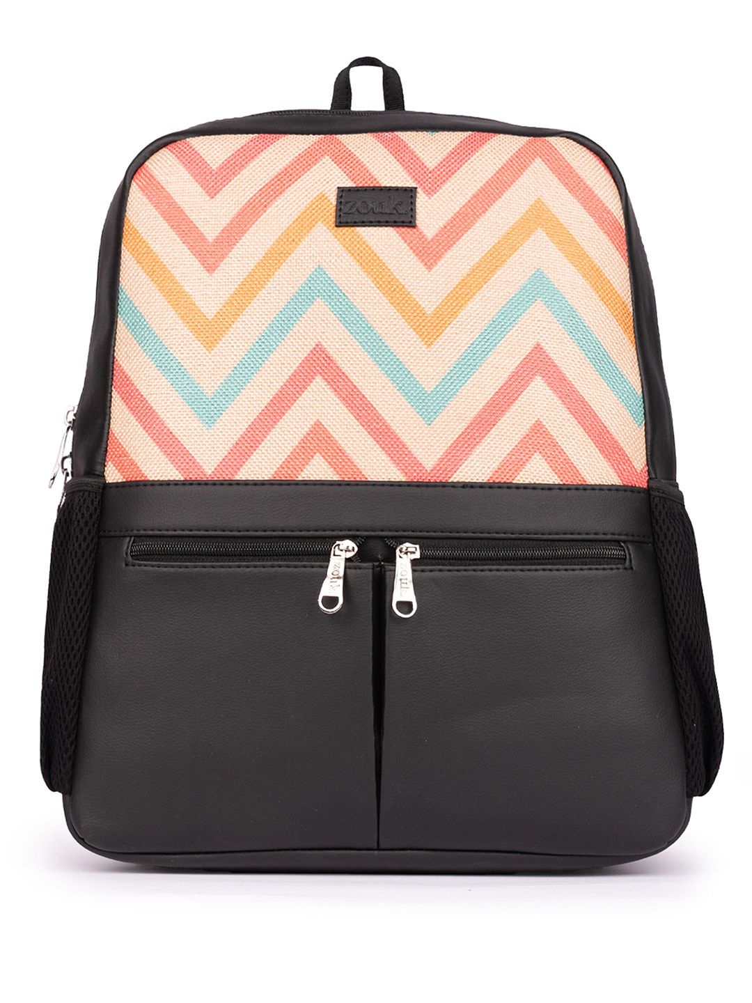ZOUK Women Chevron Printed Vegan Leather Backpack With Compression Straps-Up to 16 inch