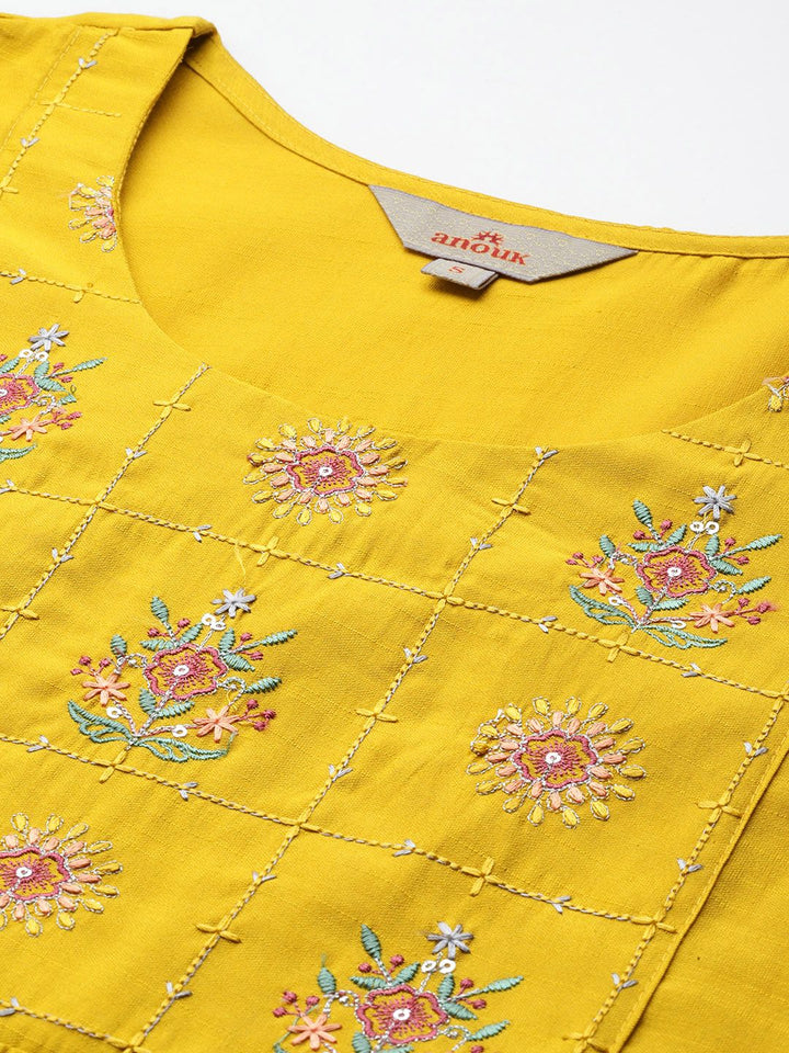 Anouk Floral Embroidered Sequinned Detail Empire-Style A-Line Kurta