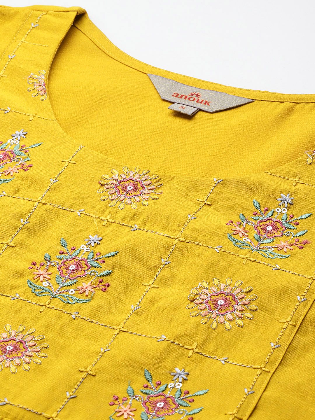 Anouk Floral Embroidered Sequinned Detail Empire-Style A-Line Kurta