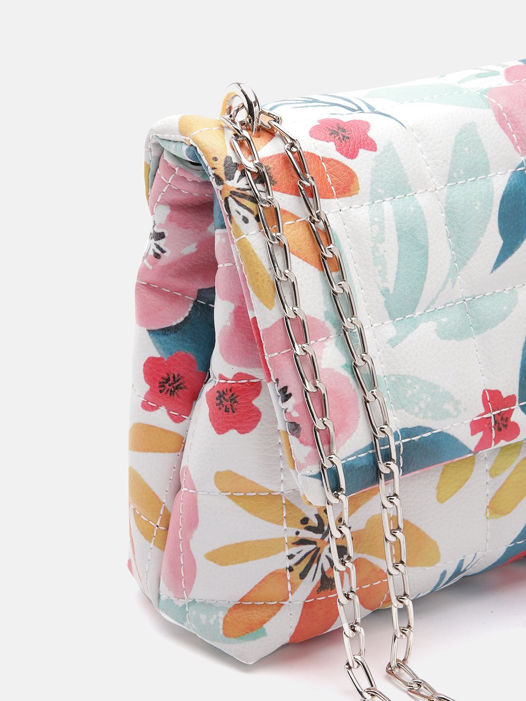 Lino Perros Floral Printed Structured Shoulder Bag with Quilted Detail