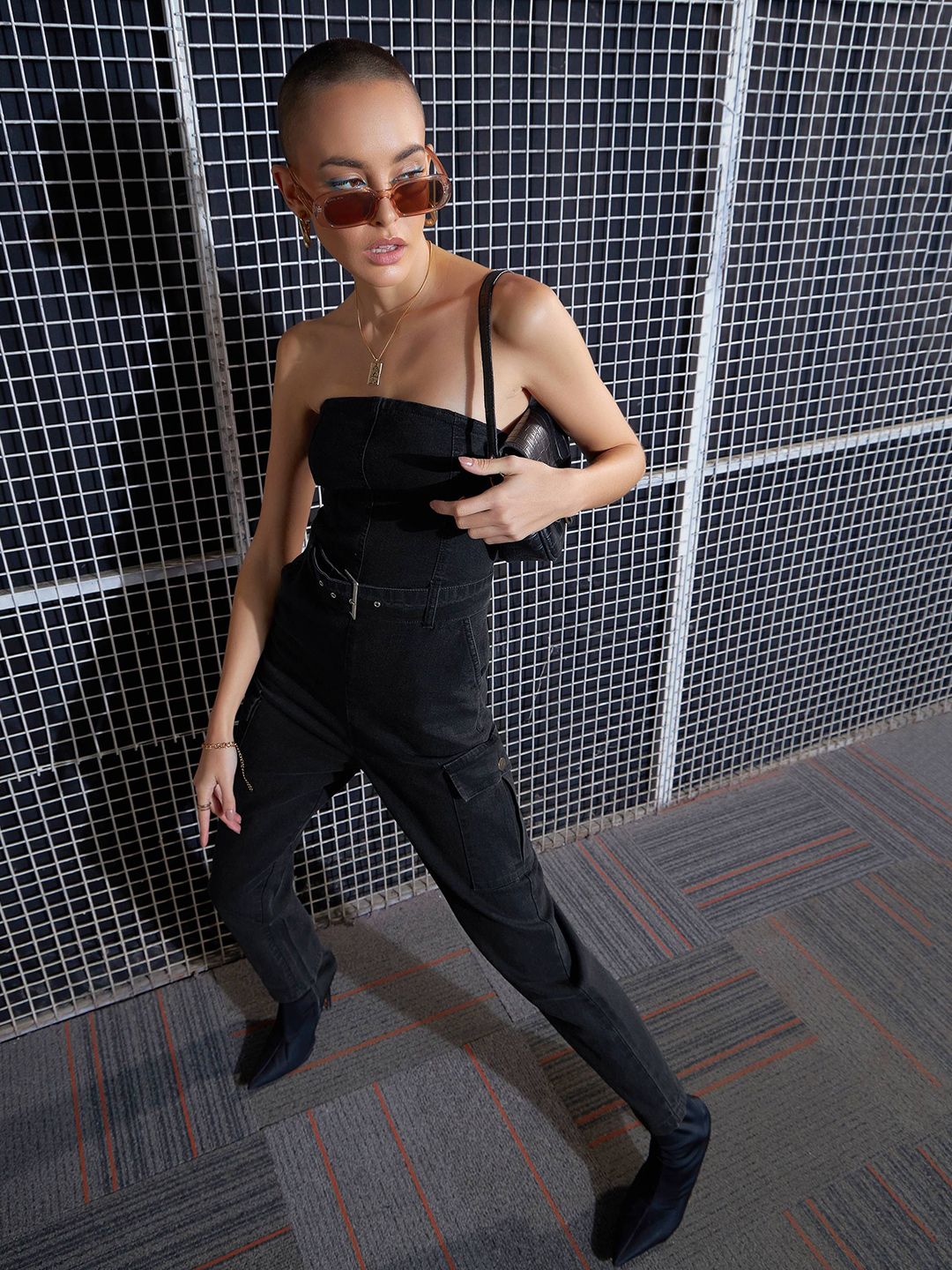 SASSAFRAS Black Strapless Basic Jumpsuit