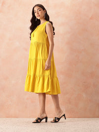 all about you Tie-Up Neck A-Line Tiered Midi Dress