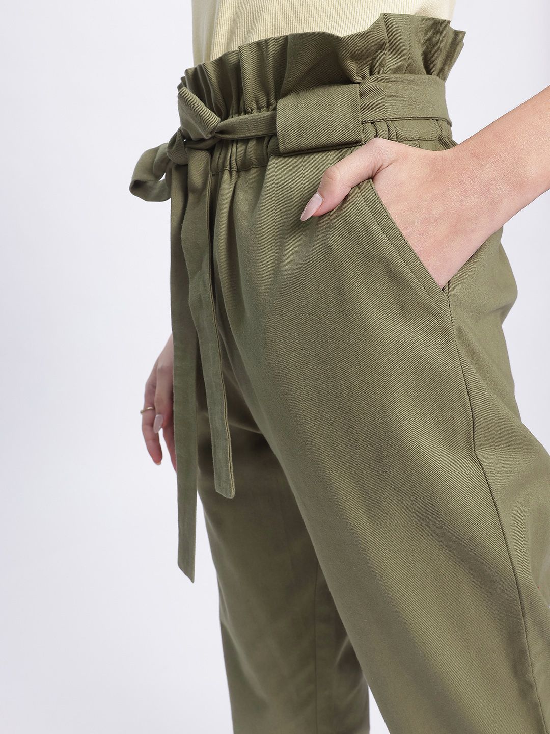 DressBerry Women Retro Rave Paperbag Waist Cropped Trousers