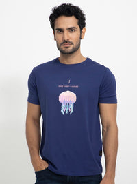 RARE RABBIT Men Cubana Graphic Printed Slim Fit Cotton T-Shirt