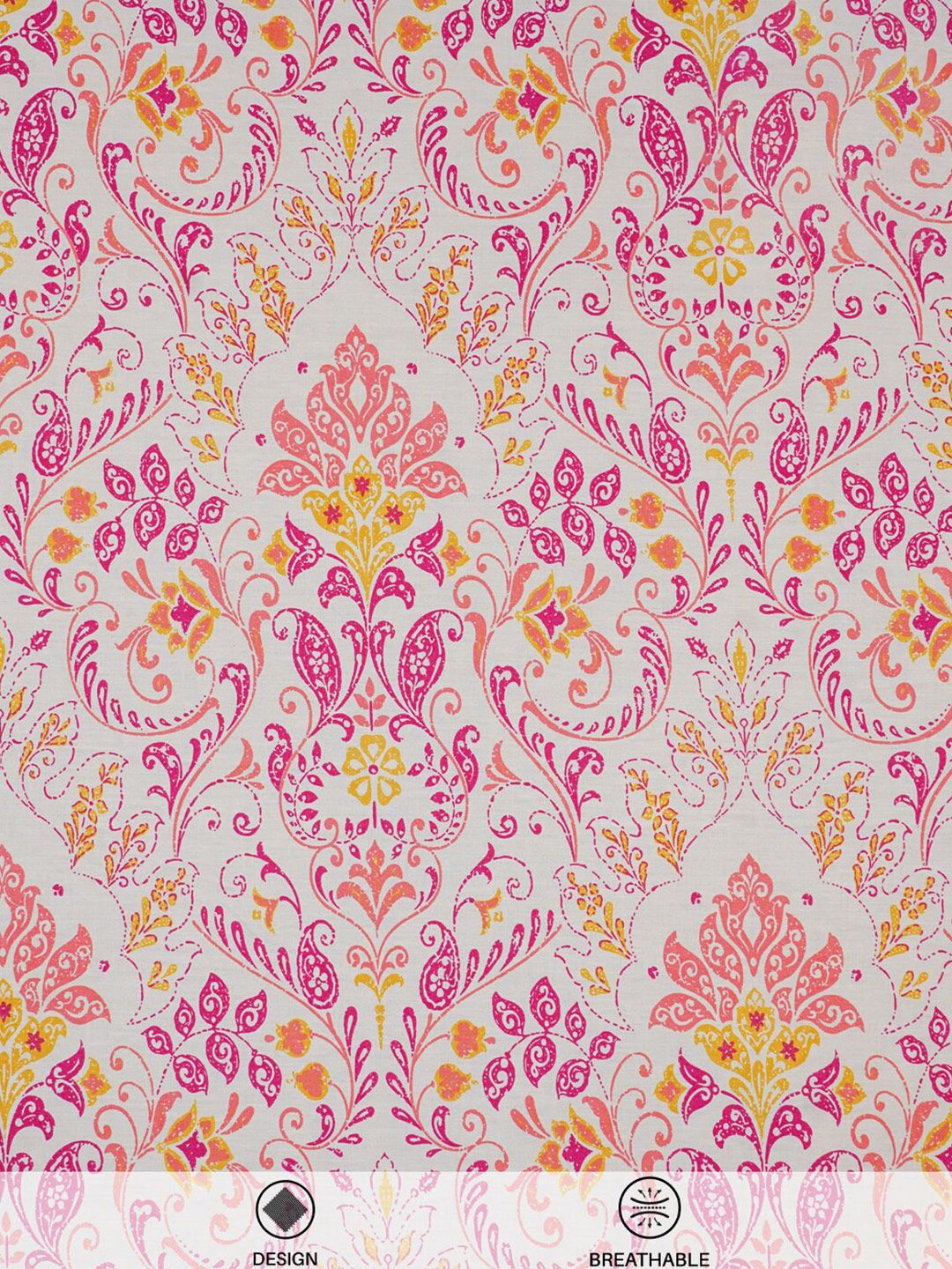 URBAN SPACE Peach-Coloured Printed Cotton 200 TC Single Bedsheet With 2 Pillow Covers