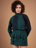 SASSAFRAS Green Colourblocked Mock Collar Bomber Jacket