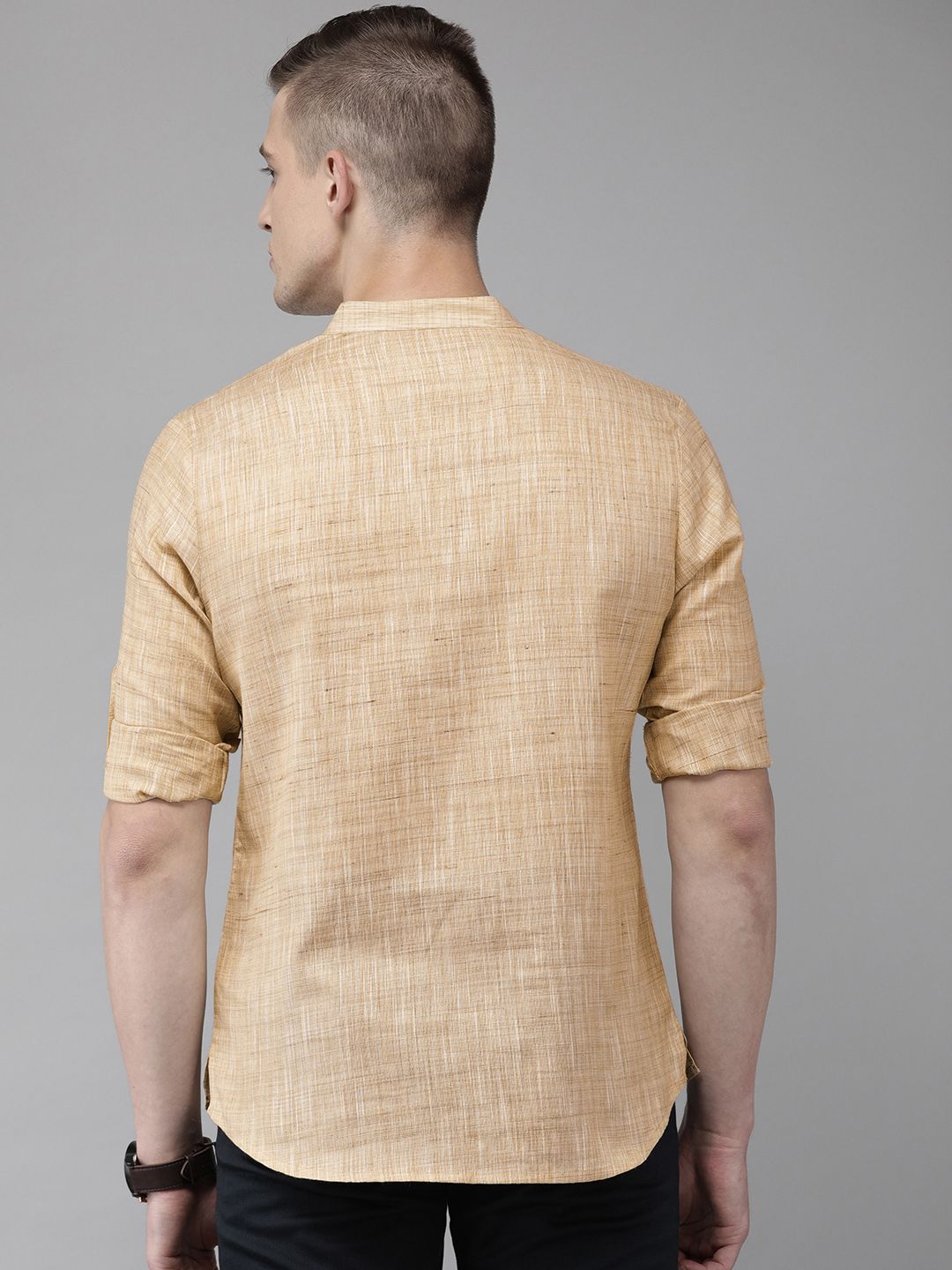 Anouk Men Beige Solid Straight Kurta