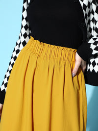 Berrylush Women Stylish Mustard Solid Elevated Bottom Trousers