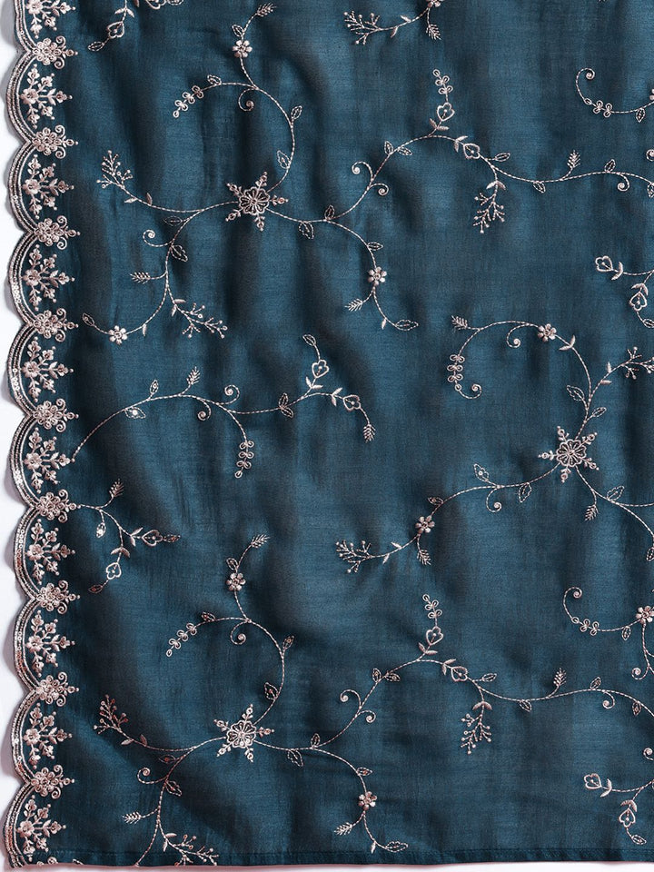 Indo Era Floral Embroidered Sequinned Kurta with Trousers & With Dupatta