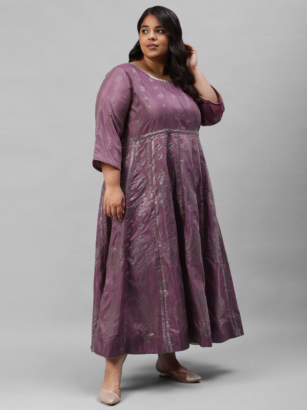 W Purple Women Plus Size Ethnic Motifs Maxi Dress