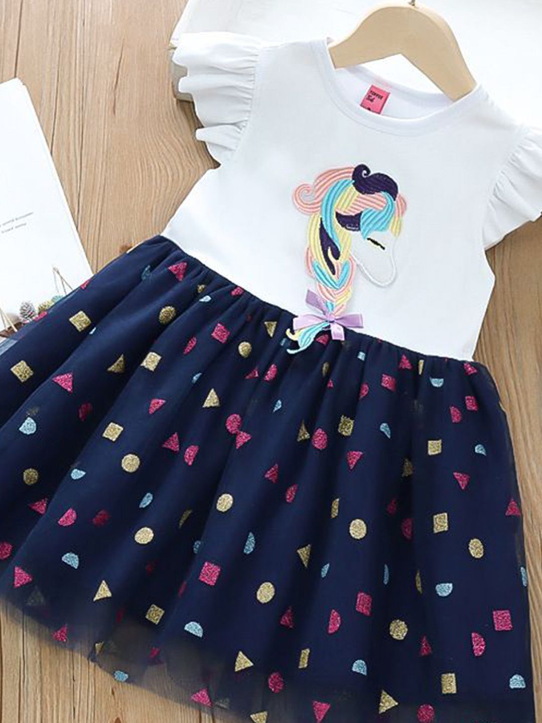 YK Girls Geometric Printed Cotton Fit & Flare Dress