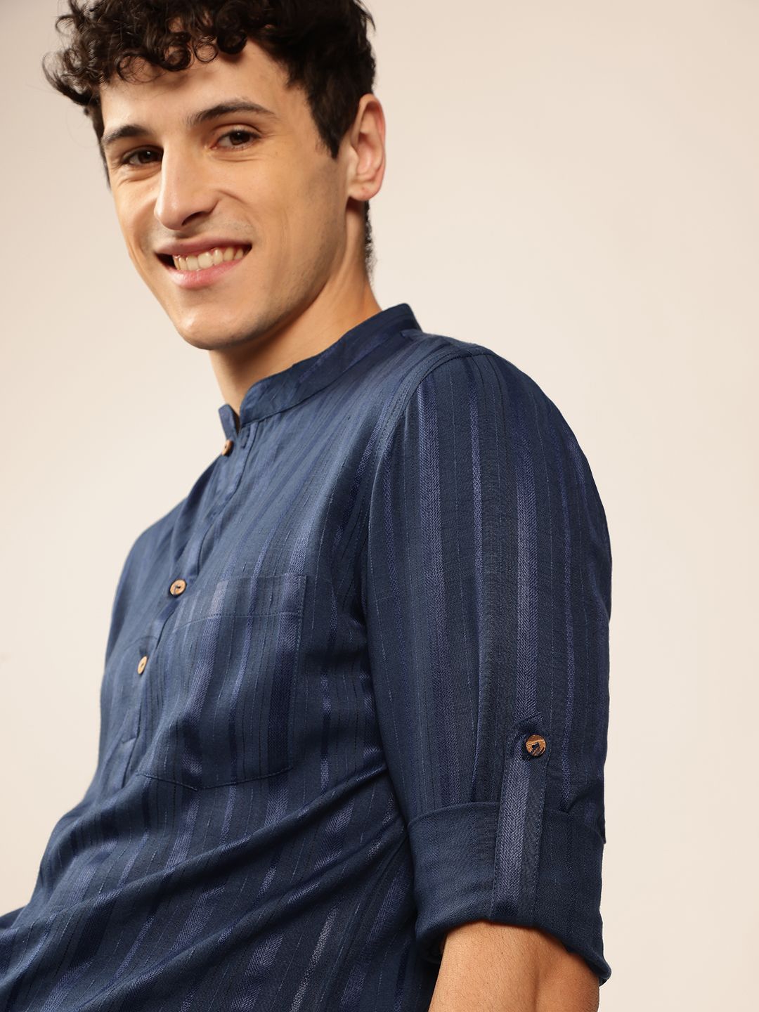 Anouk Men Striped Self Design Short Kurta