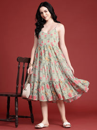 Anouk Floral Printed Tiered A-Line Ethnic Dress