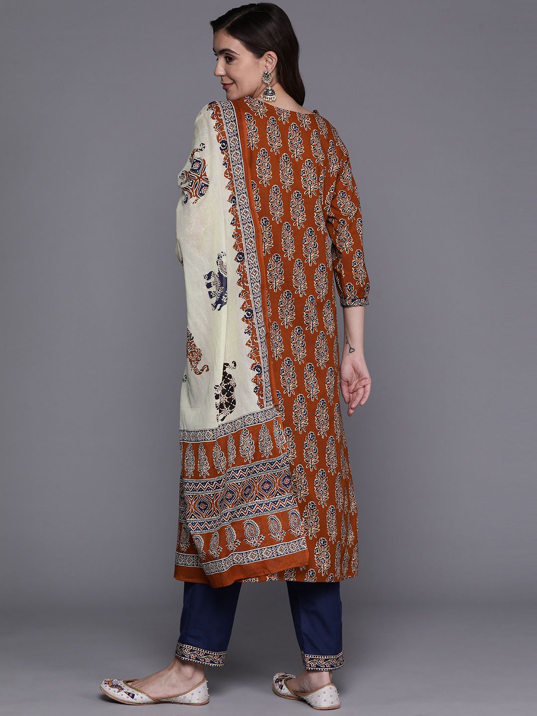 Indo Era Women Ethnic Motifs Printed Pure Cotton Kurta with Trousers & With Dupatta