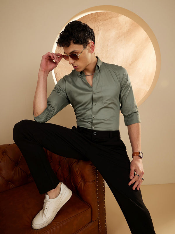 DENNISON Men Olive Green Smart Slim Fit Opaque Formal Shirt