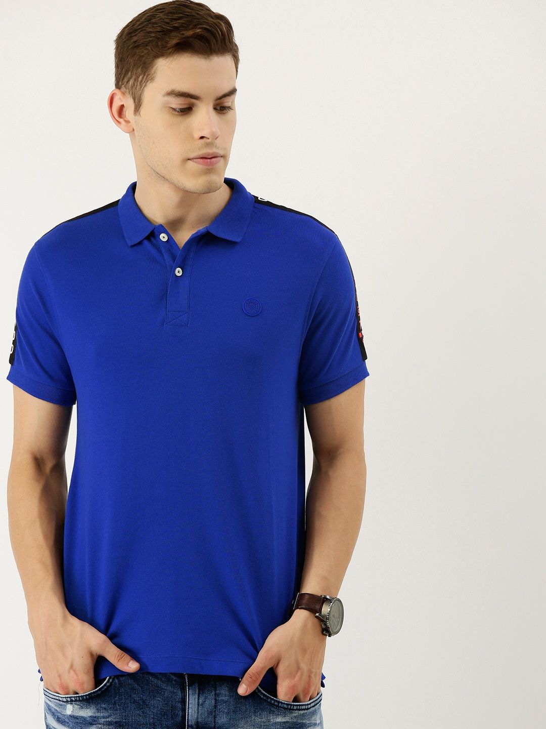 Being Human Men Blue Solid Polo Collar T-shirt