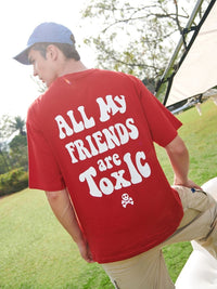 Bewakoof Men Red Typography Printed Drop-Shoulder Sleeves Oversized Cotton T-shirt
