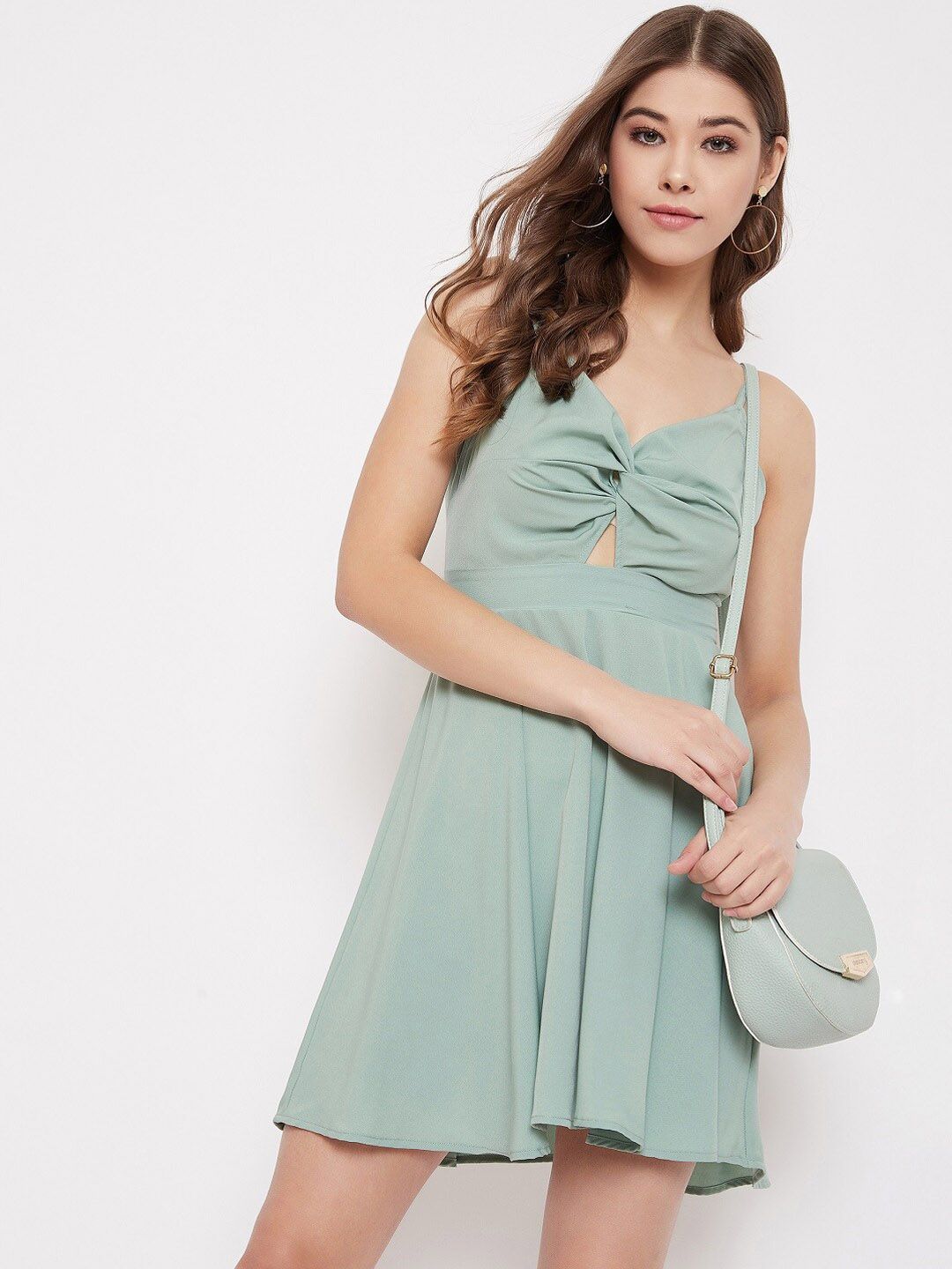Berrylush Women Sea Green Solid Fit and Flare Dress