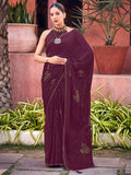 Saree mall Striped Embellished Beads and Stones Poly Georgette Saree