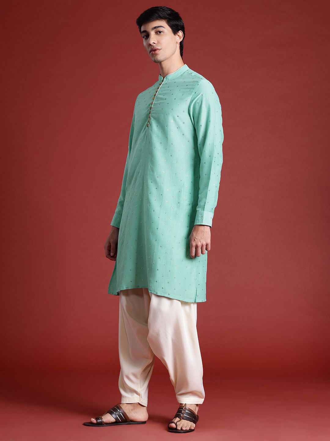 Anouk Men Mukaish Work Kurta with Dhoti Pants