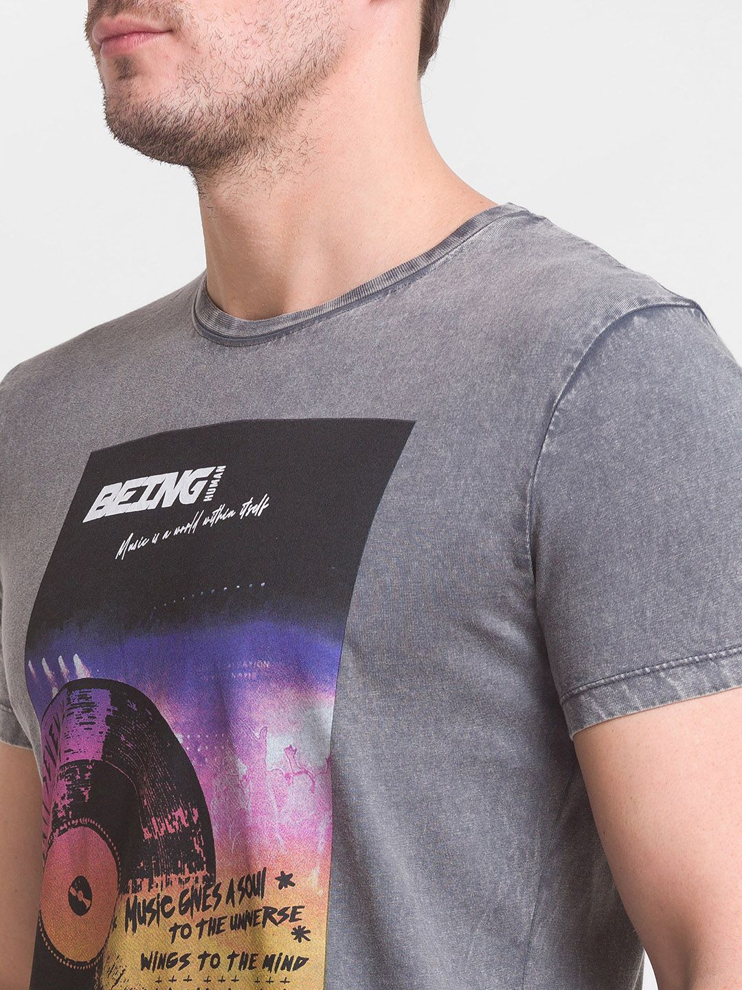 Being Human Men Charcoal Printed Cotton T-shirt