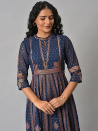 W Blue Ethnic Motifs Ethnic Maxi Dress