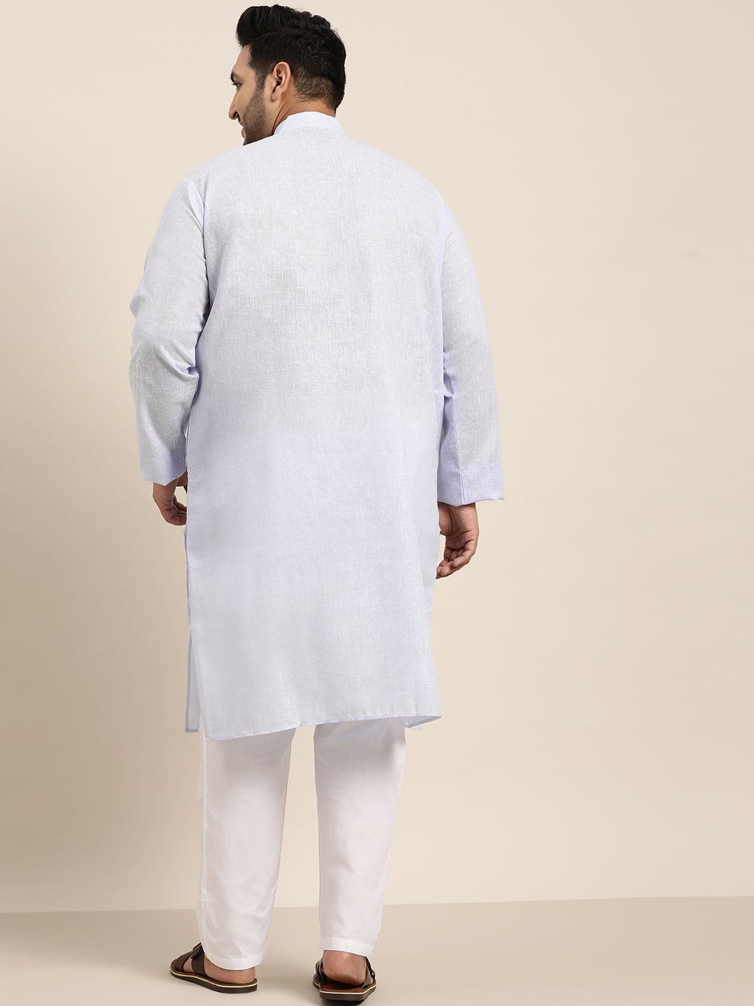 SOJANYA PLUS Men Blue Woven Design Dobby Straight Kurta