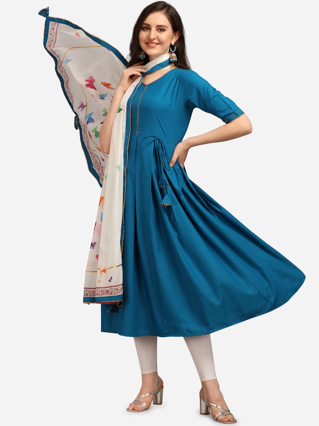 KALINI Women Blue Anarkali Kurta With Dupatta