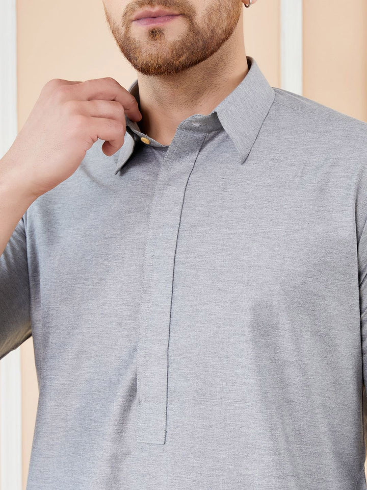 See Designs Shirt Collar Long Sleeves Pure Cotton Pathani Kurta With Pyjamas