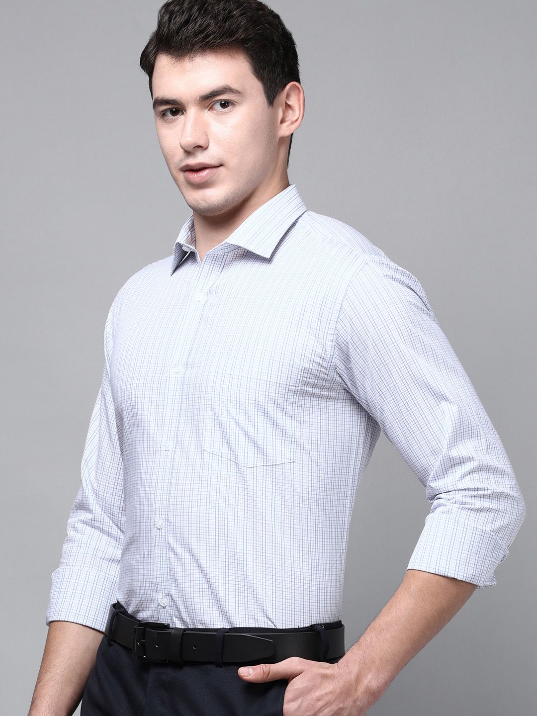 Park Avenue Men Blue Slim Fit Checked Formal Shirt