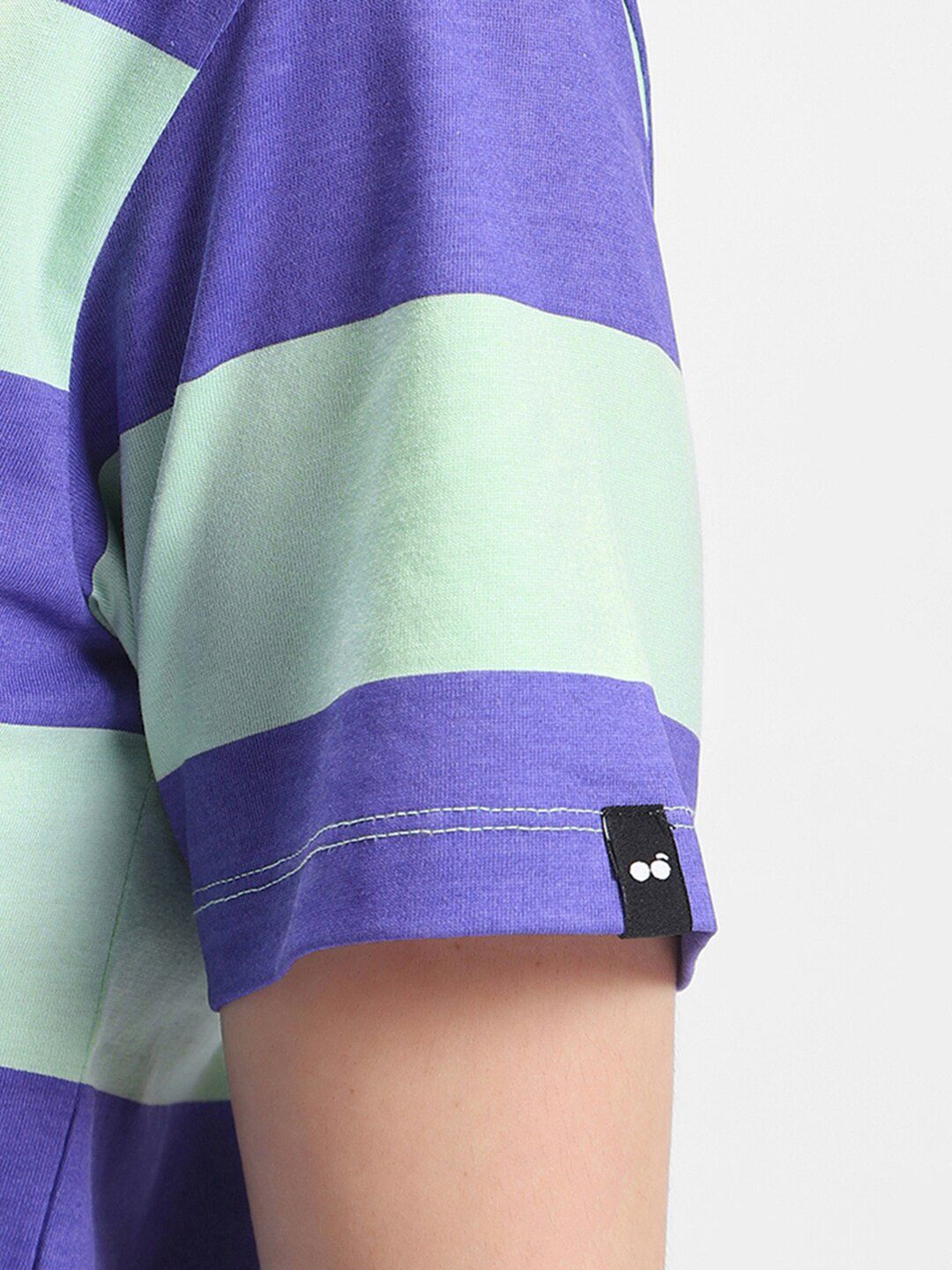 Bewakoof Striped Polo Collar Pure Cotton Oversized T-shirt