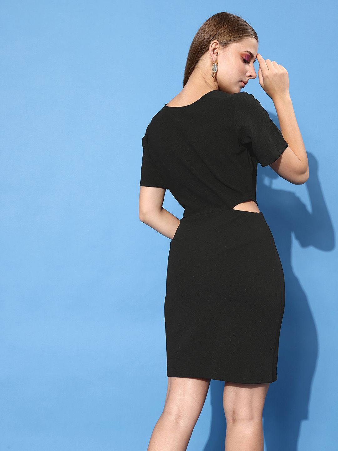 Athena Women Black Solid Cut-Out Detail Sheath Dress