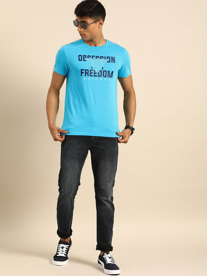 Being Human Men Blue Printed Round Neck Pure Cotton T-shirt
