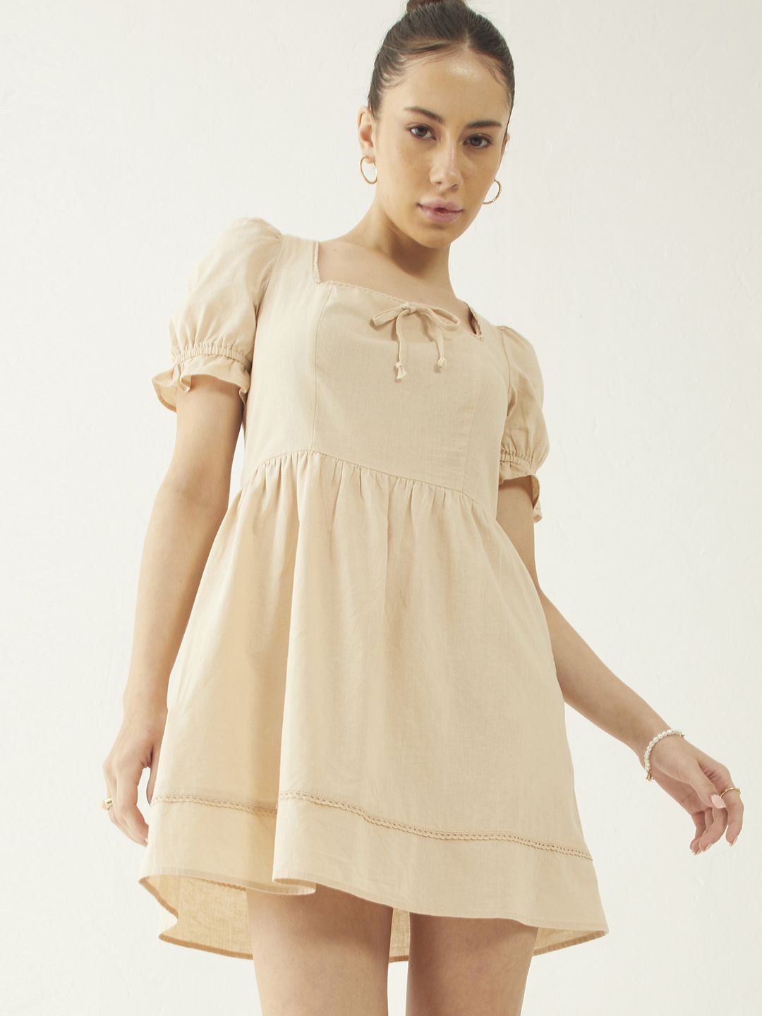 DressBerry Vintage Vibes Lace Inserts Fit & Flare Mini Dress