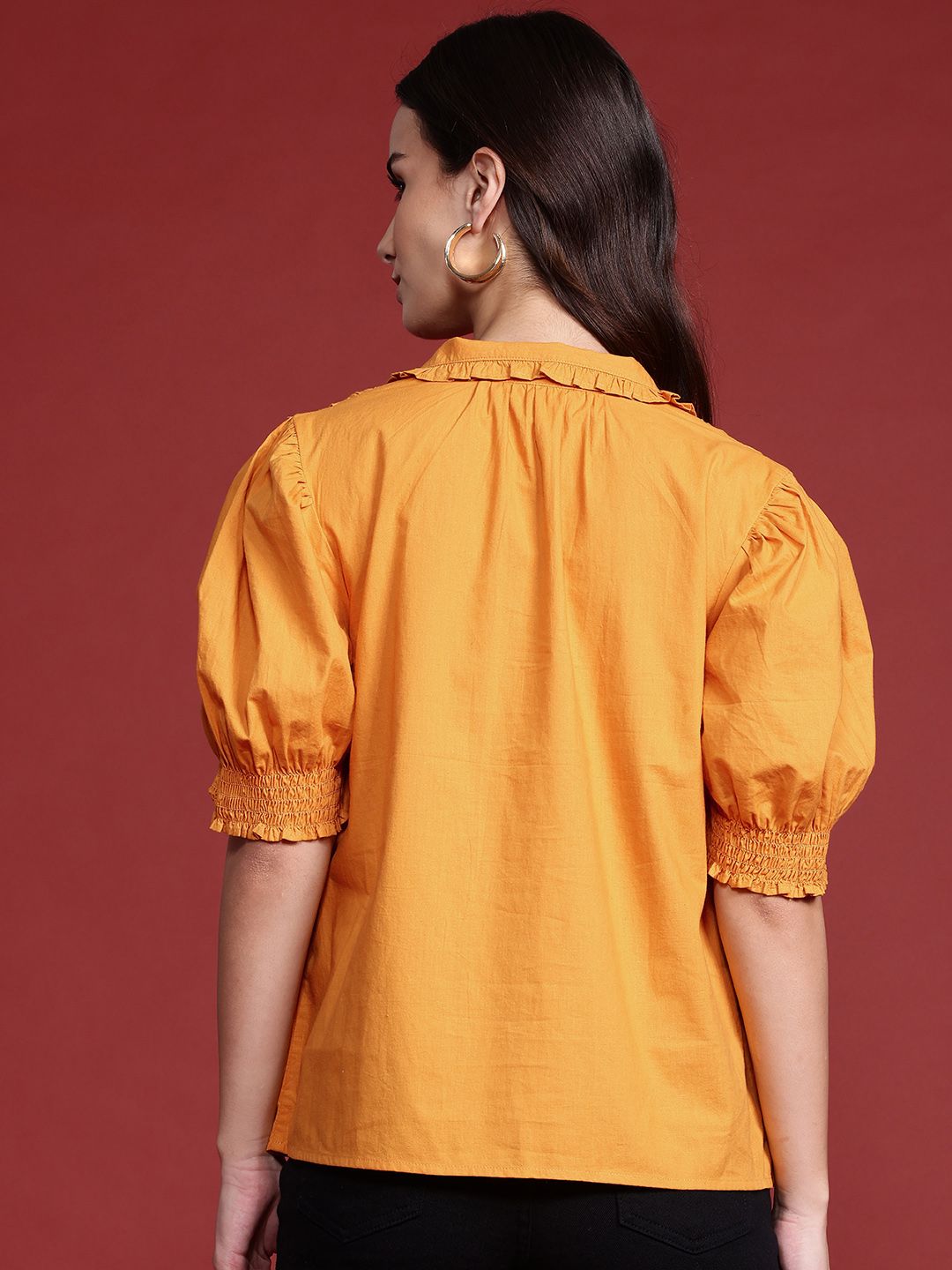 all about you Puff Sleeve Top with Lapel Collar