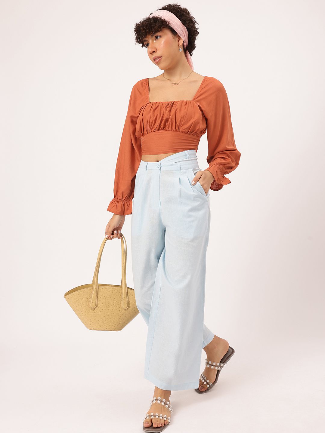 DressBerry Ruched Smocked Back Crop Top