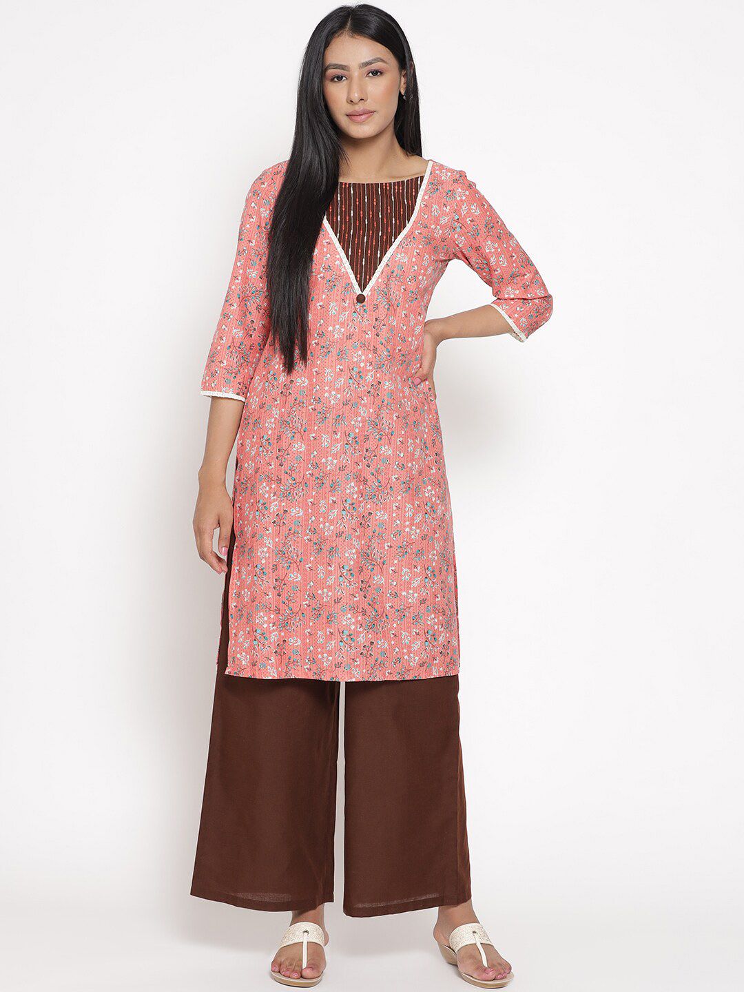 AURELIA Women Printed Straight Kurta with Palazzo