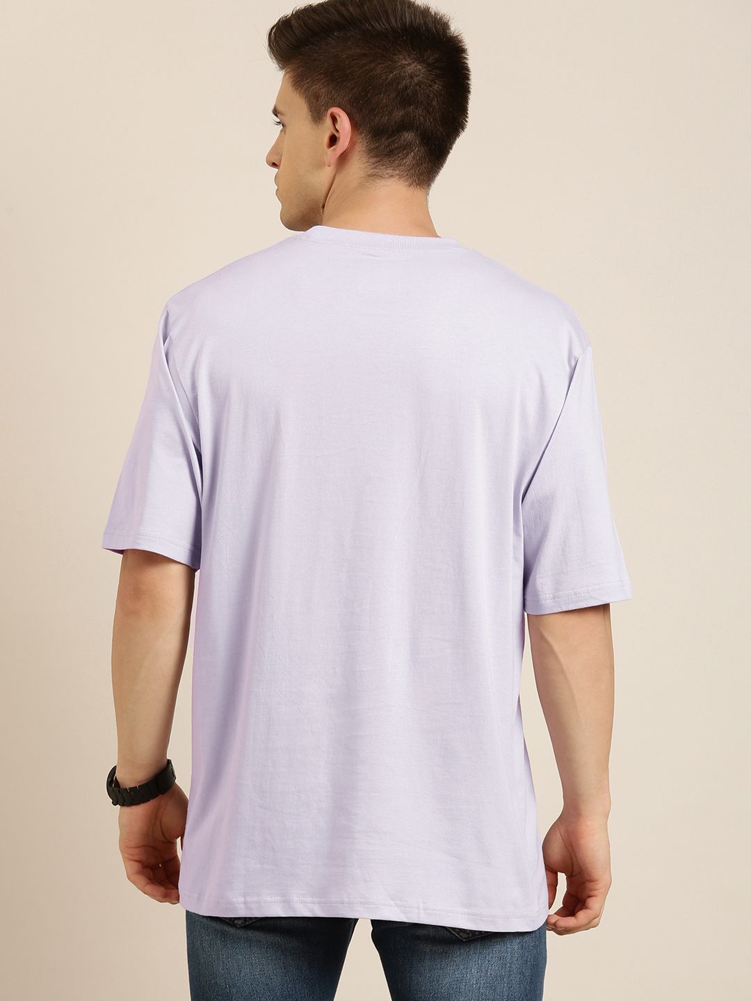 DILLINGER Men Lilac Solid Pure Cotton Drop-Shoulder Sleeves Oversized Fit T-shirt