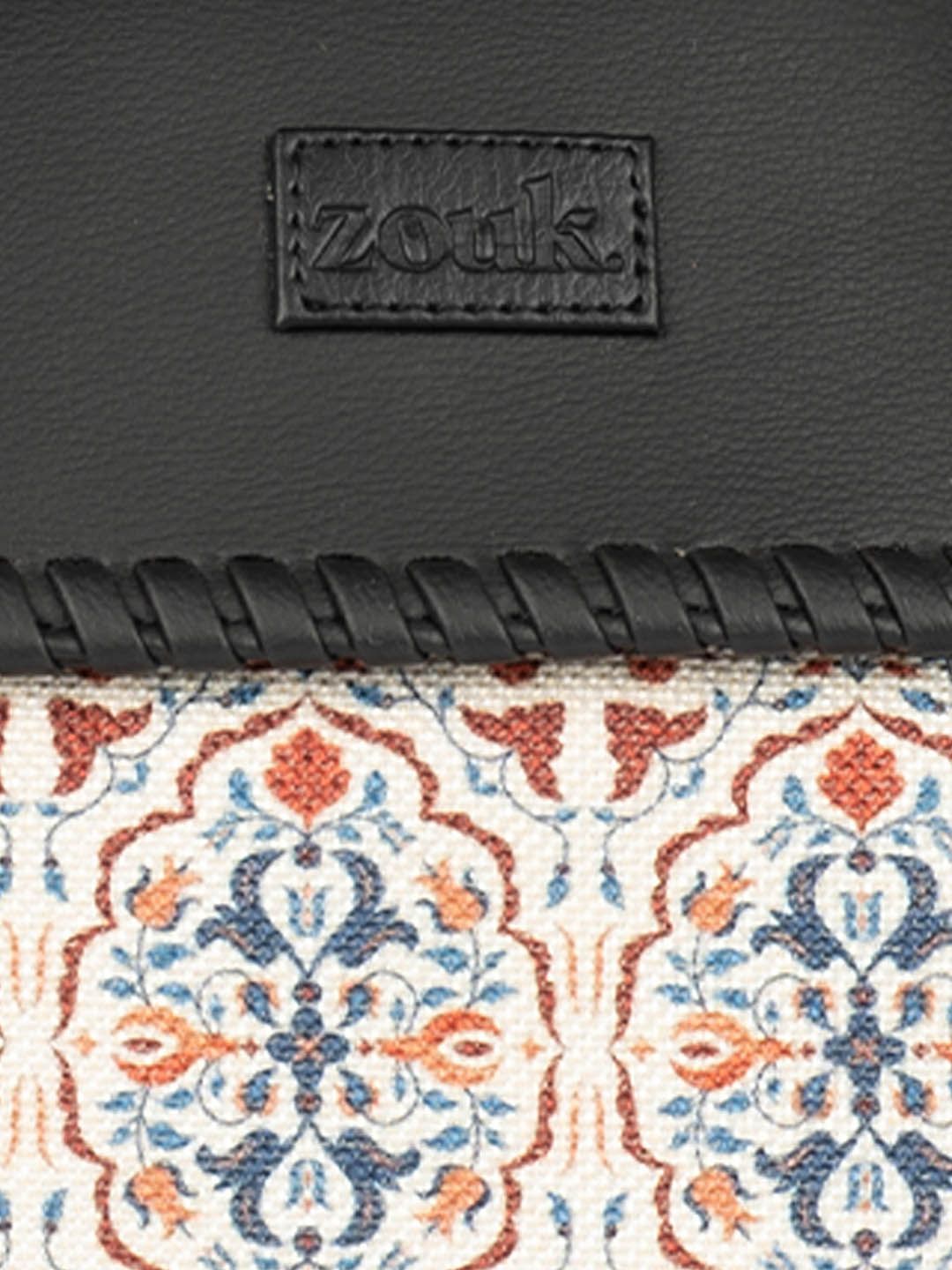 ZOUK Agra Floral Printed Jute Handheld Bag