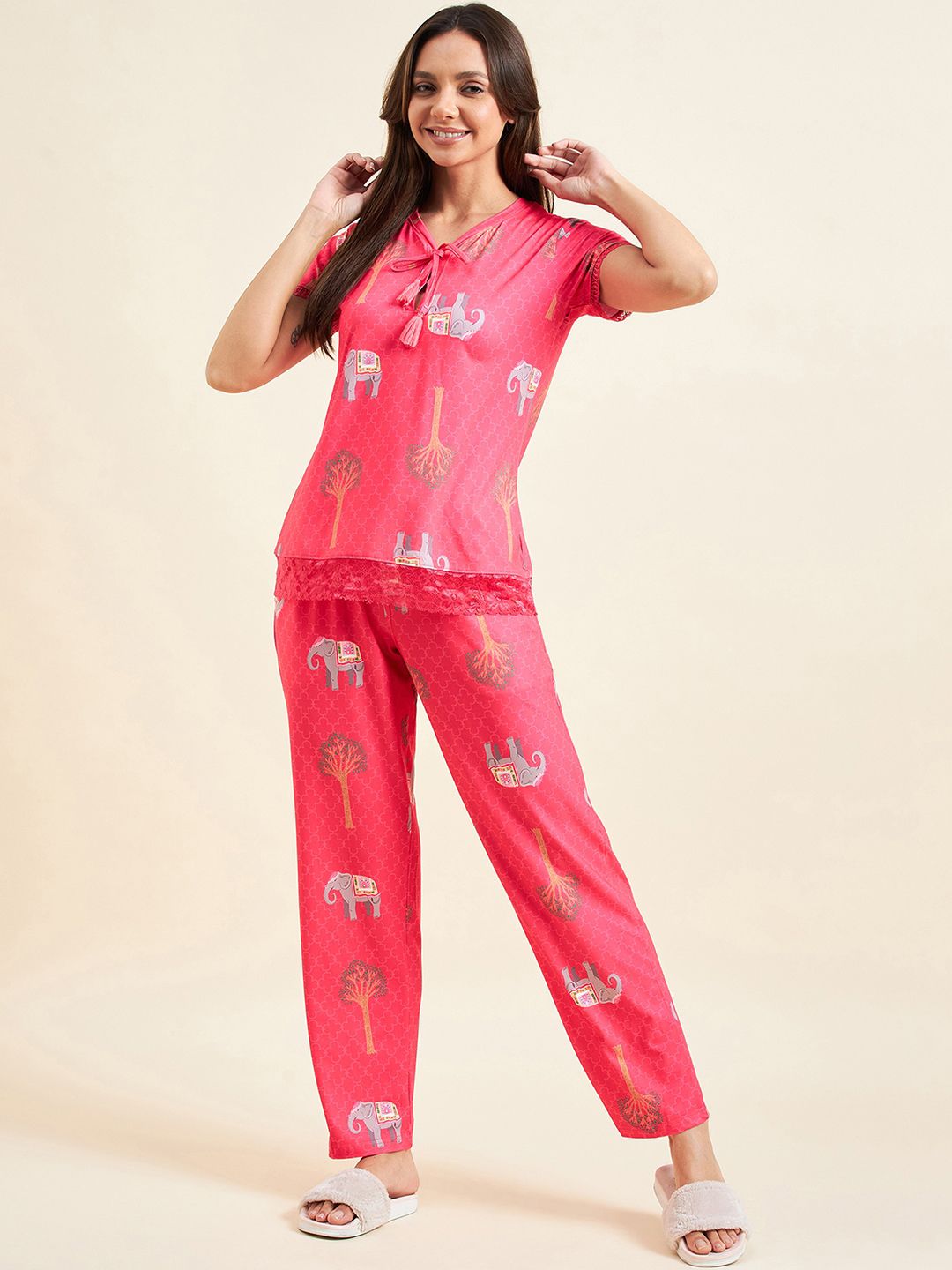 Sweet Dreams Pink Graphic Printed T-shirt With Pyjamas