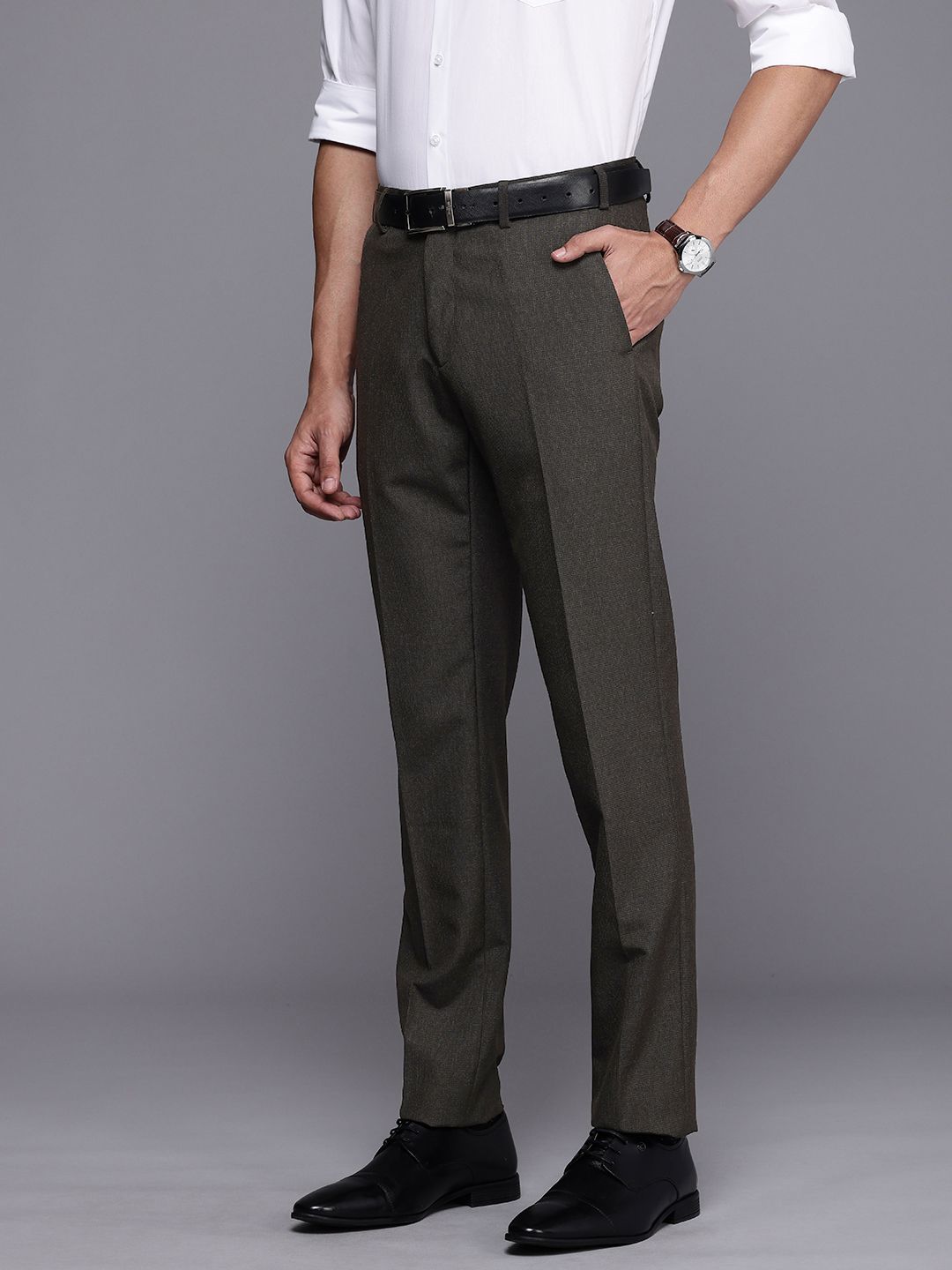 Raymond Men Self Design Textured Slim Fit Formal Trousers