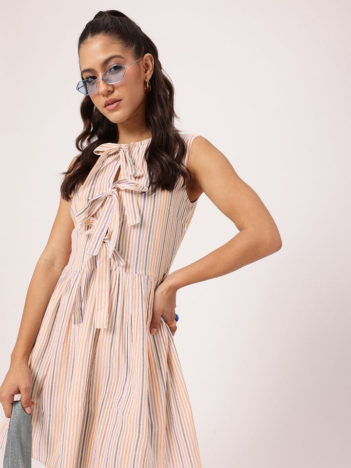 DressBerry Vibrant Stripes Gathered Grace A-Line Mini Dress