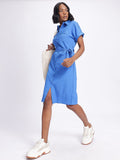 DressBerry Textured Belted Shirt Style Dress