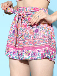 Berrylush Pink 3-Piece Printed Top with Shorts and Shrug