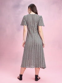 DressBerry Flared Sleeve Crochet A-Line Midi Dress