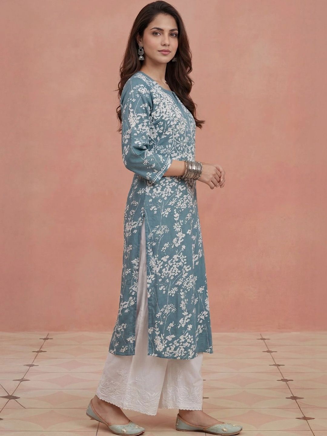 Rumah Wanita Chikankari Kurta Chikankari Sulaman Bunga